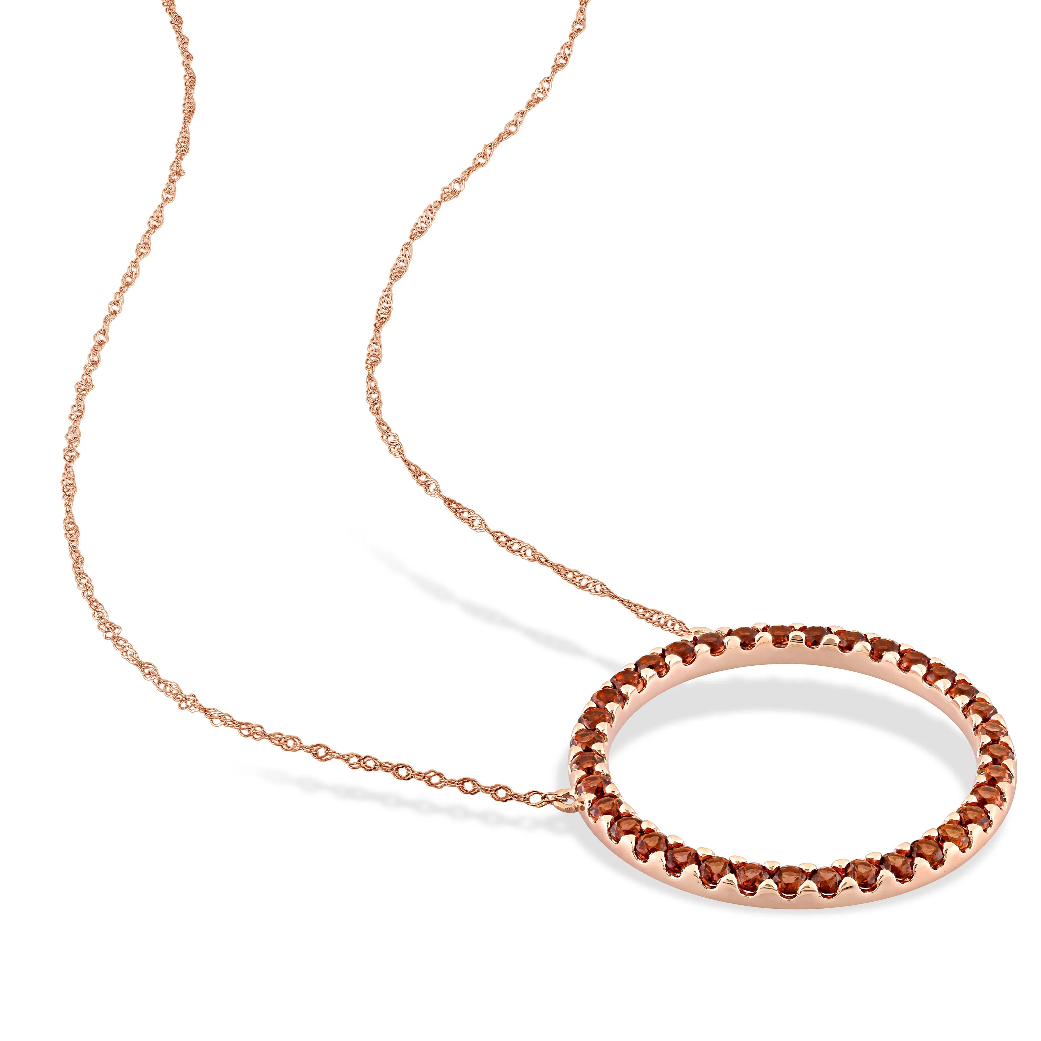 1 3/8 CT TGW Garnet Open Circle Pendant with Chain in 10k Rose Gold