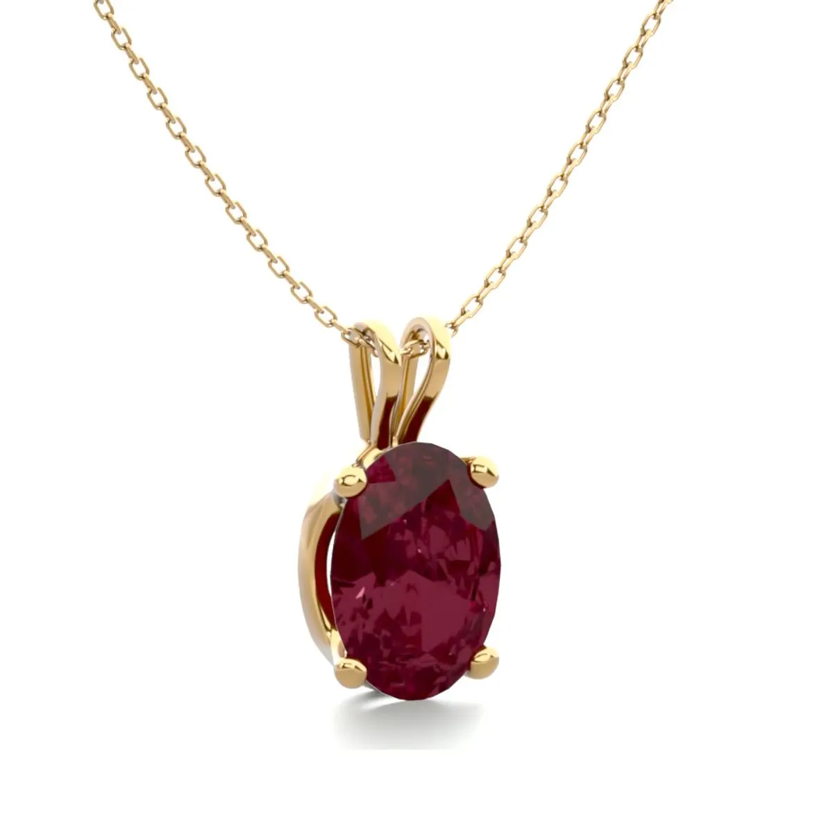 1 Carat Oval Shape Garnet Necklace In 14K Yellow Gold Over Sterling Silver, 18 Inches