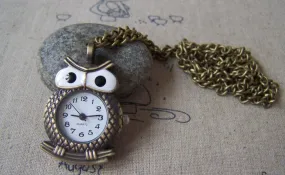 1 PC of Antique Bronze Owl Pocket Watch  A4620
