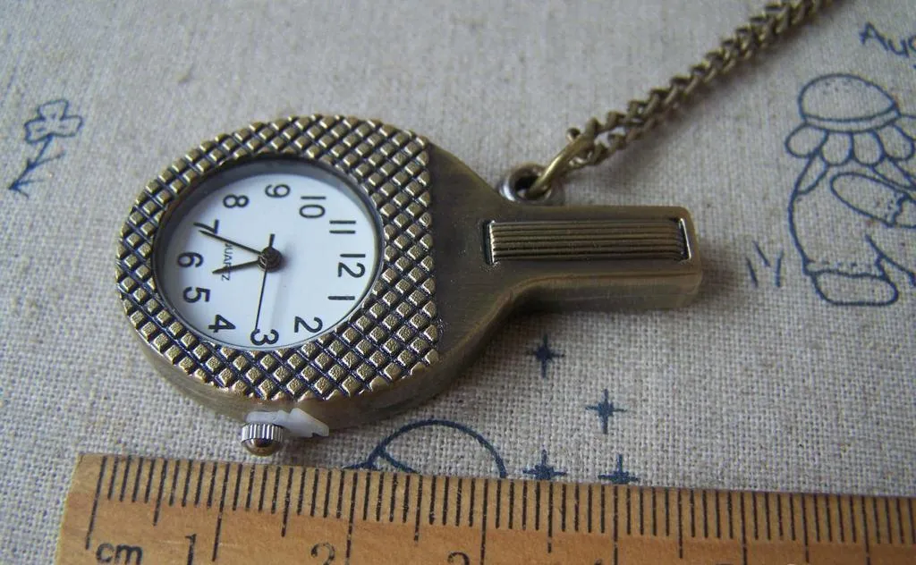 1 PC of Antique Bronze Tennis Racket Pocket Watch A4614