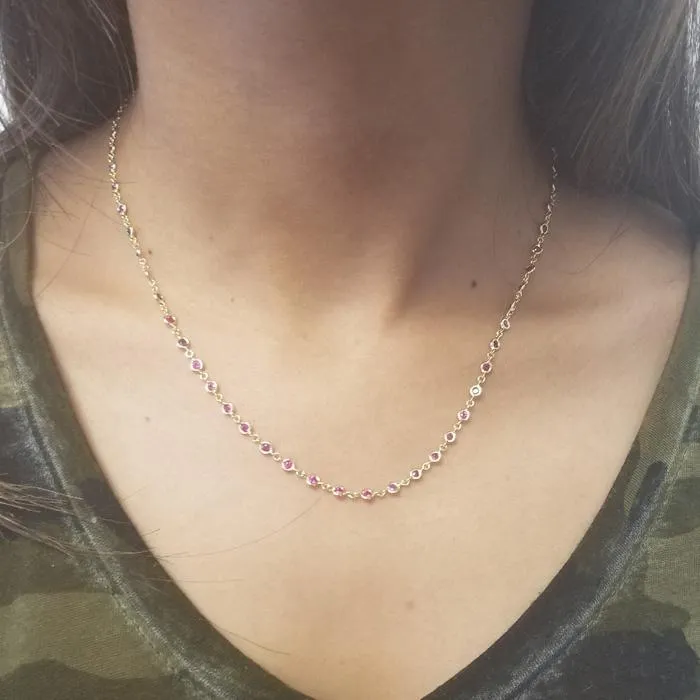 1.00cttw Unique Ruby Station Necklace in Yellow Gold