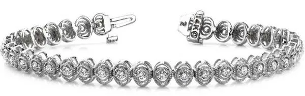 1.17CT DIAMOND 14KT WHITE GOLD 3D ROUND BEZEL FILIGREE MILGRAIN TENNIS BRACELET