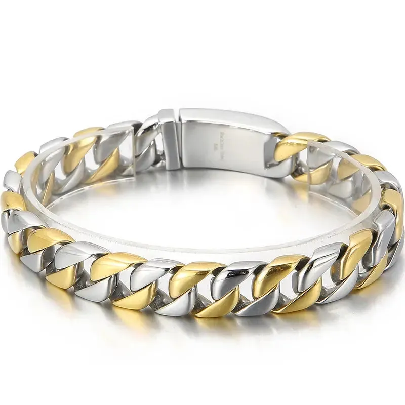 12MM Curb Chain On Hand Jewellery Polished Brushed 316L Stainless Steel Man Bracelet For Men Classic Men's Bracelets Male Strap