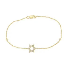 14K Gold & Diamond Star of David Bracelet - 0.14ct