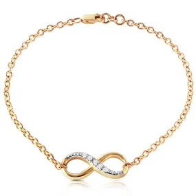 14K Solid Yellow Gold Infiniti Bracelet w/ Natural Diamonds