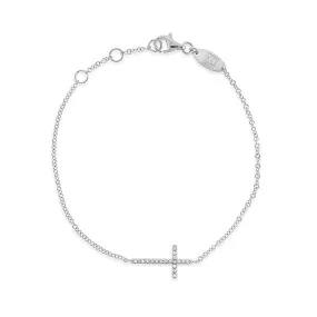 14k White Gold Diamond Cross Bracelet