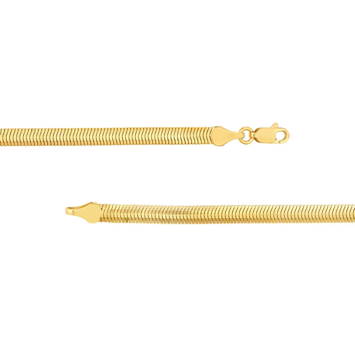 14K Yellow Gold 4mm Light Oval Snake Chain Herringbone Bracelet with Lobster Lock, 7.5 Inches