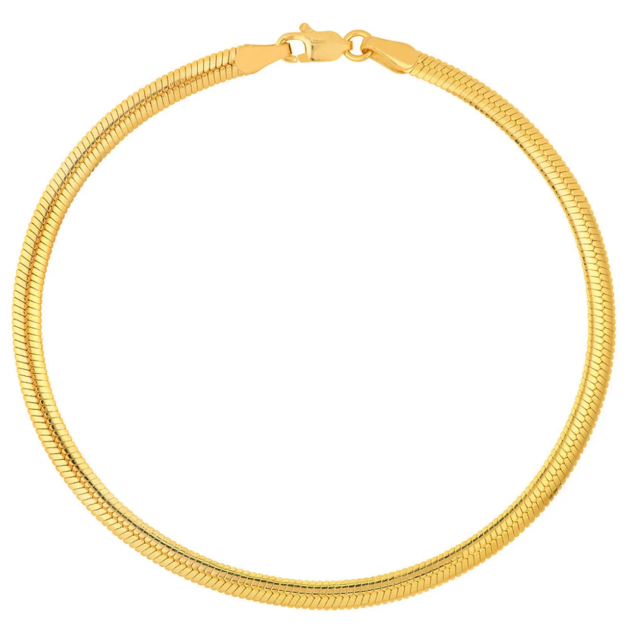 14K Yellow Gold 4mm Light Oval Snake Chain Herringbone Bracelet with Lobster Lock, 7.5 Inches
