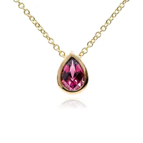 14K YELLOW GOLD PEAR SHAPE RHODOLITE GARNET SOLITAIRE PENDANT NECKLACE