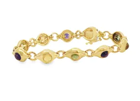 14Y Solid Multi-Gemstone Cabochon Bracelet (Peridot, Citrine and Amethyst)