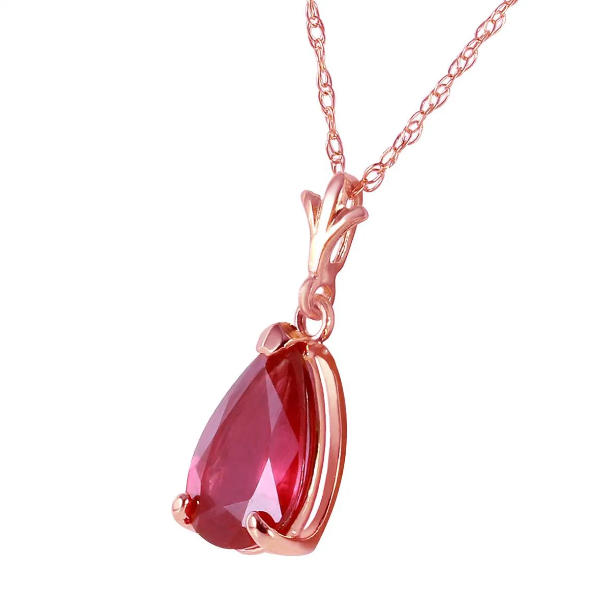 1.75 Carat 14K Solid Rose Gold Pear Ruby Necklace