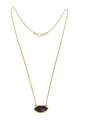 18k Gold Garnet Necklace Chain - Lips Shape Pendant