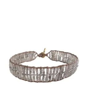 18K Gold Wide Woven Tube and Rondelle Bracelet in Grey Diamonds