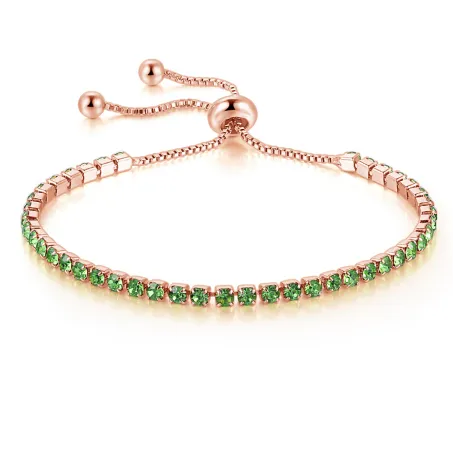 18k Rose Gold 6 Cttw Created Peridot Round Adjustable Tennis Plated Bracelet