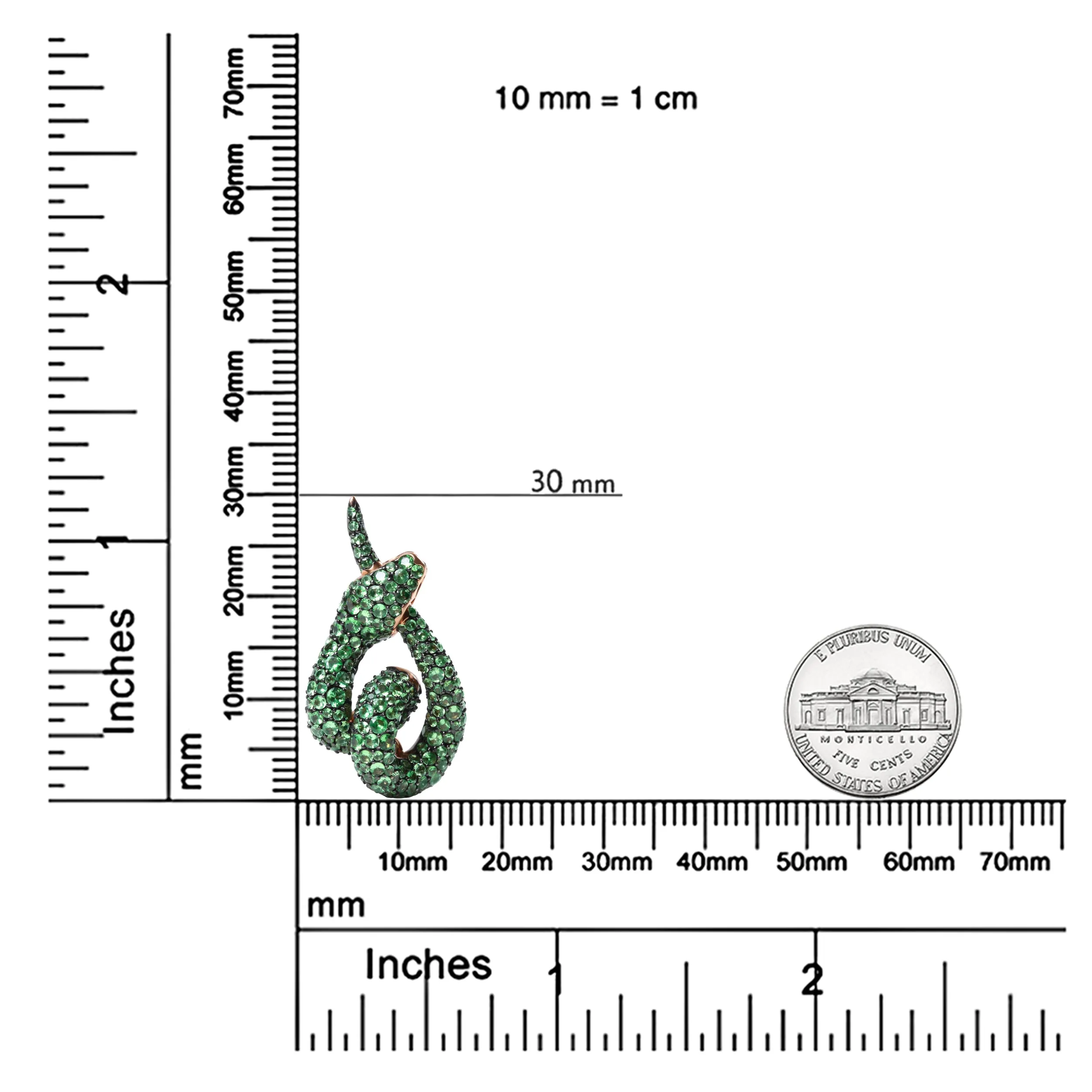 18K Rose Gold Round Green Tsavorite Gemstone Cluster Spiral Snake Design 18" Pendant Necklace