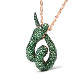 18K Rose Gold Round Green Tsavorite Gemstone Cluster Spiral Snake Design 18" Pendant Necklace