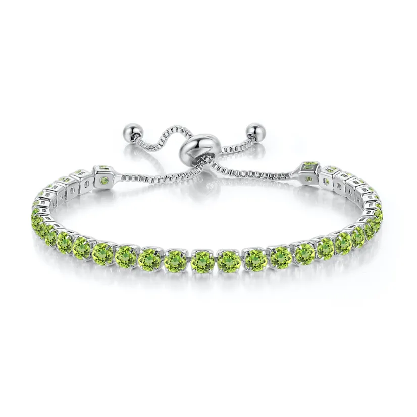 18k White Gold 6 Cttw Created Peridot Round Adjustable Tennis Plated Bracelet
