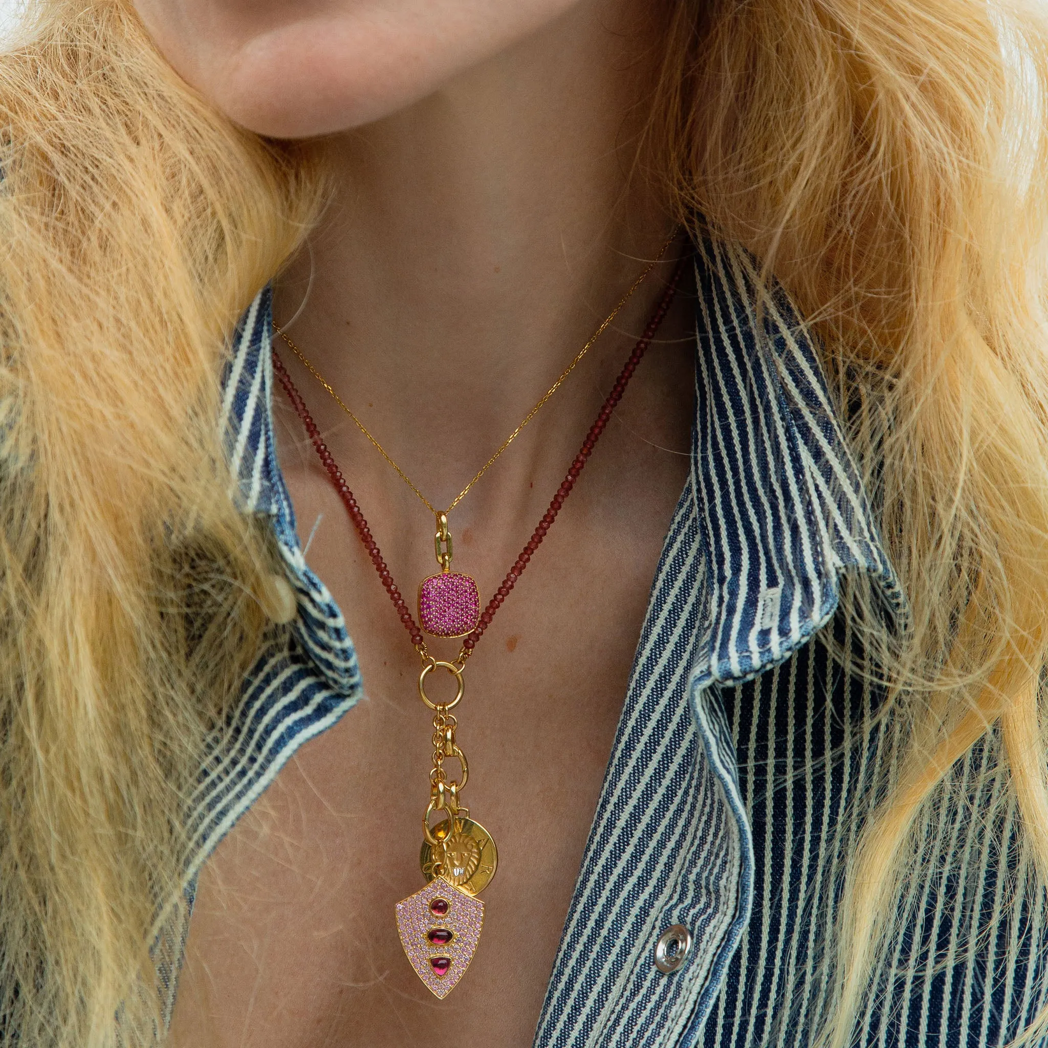 18" "Design Your Own" Garnet Charm Chain Necklace, 2 Charm Stations