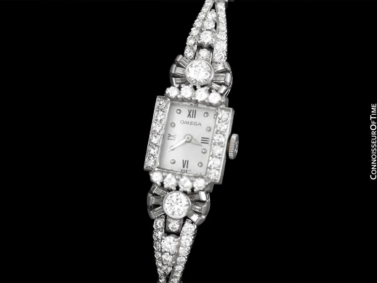 1950's Vintage Ladies Watch with Omega Movement - Platinum with 5 Carats of Diamond