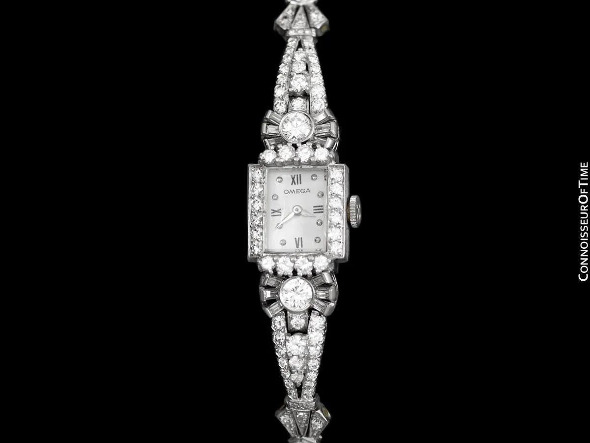 1950's Vintage Ladies Watch with Omega Movement - Platinum with 5 Carats of Diamond