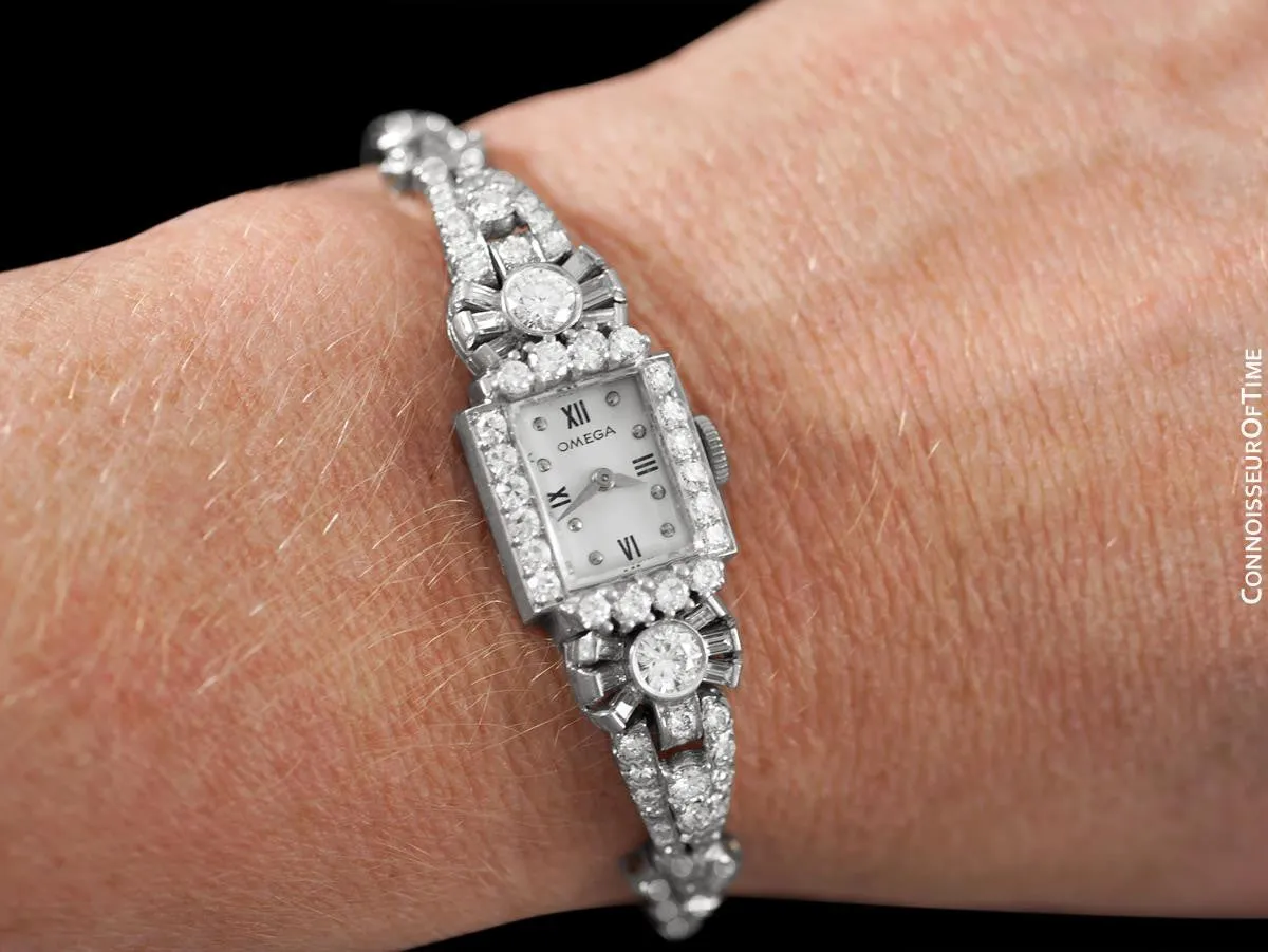 1950's Vintage Ladies Watch with Omega Movement - Platinum with 5 Carats of Diamond