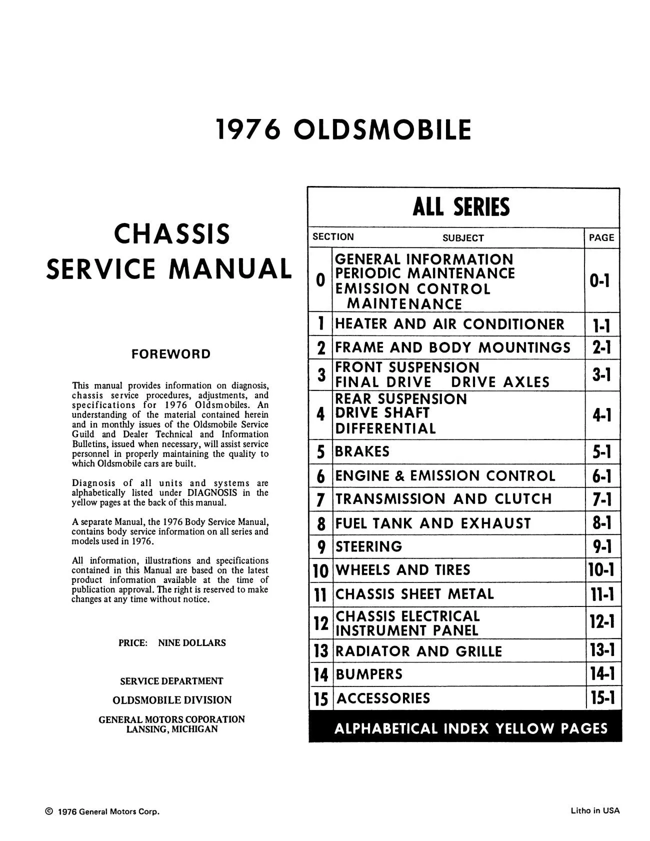 1976 Oldsmobile Service Manual - Includes 11x17 inch COLOR Wiring Diagrams