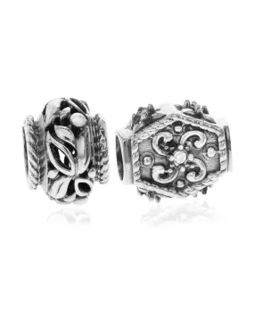 2-Pc. Fancy Filigree Bead Charms in Sterling Silver