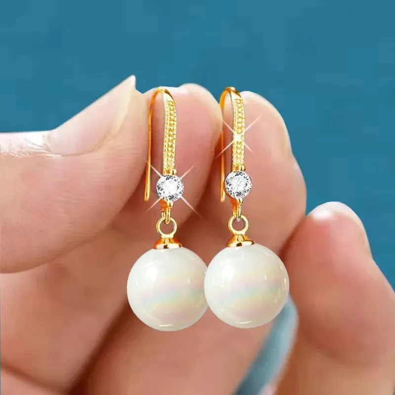 2023 Elegant and Fashionable Women's Water Drop Imitation Pearl Earrings Red and White Round Oval Wedding Jewelry Birthday Gifts
