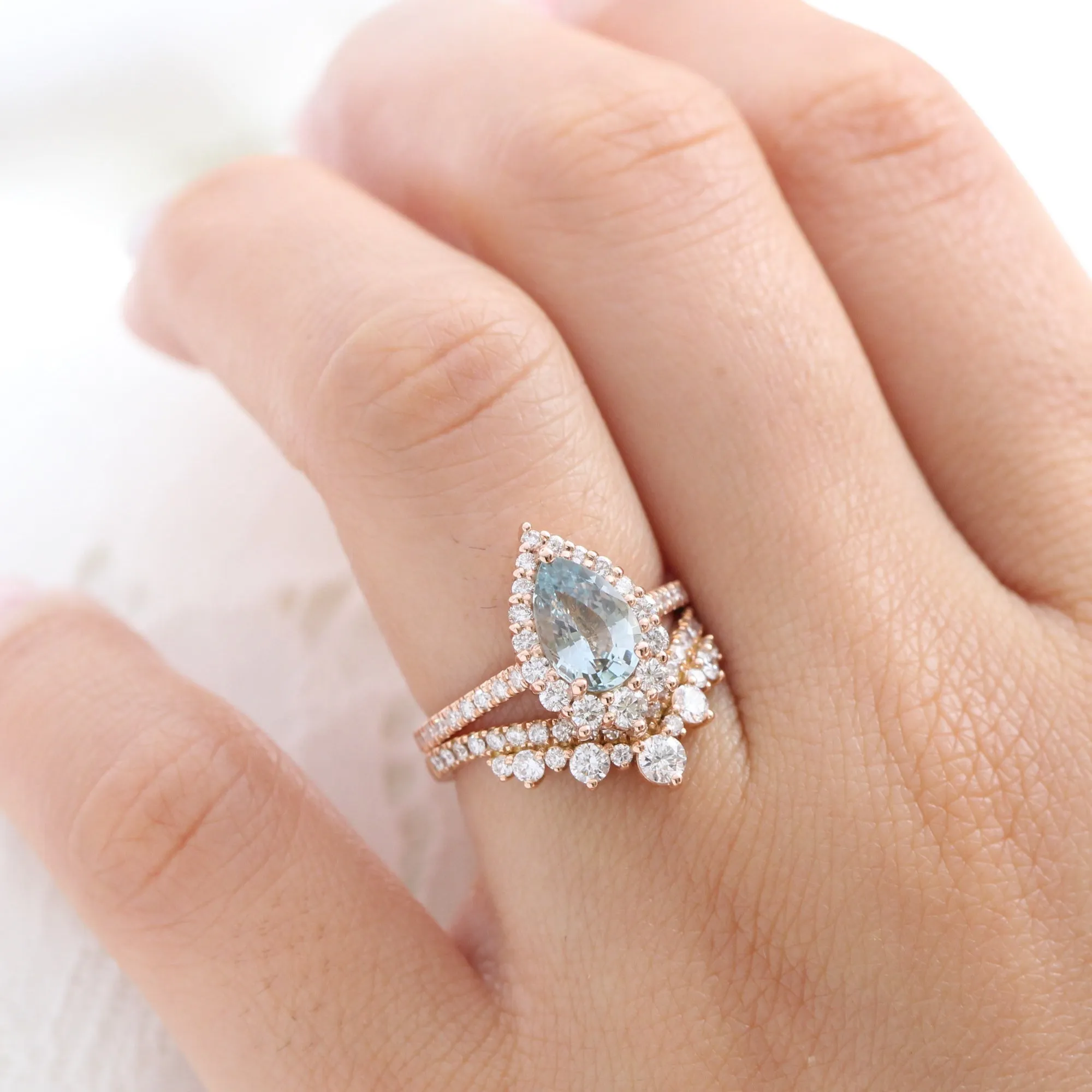 2.3 Ct Pastel Blue Sapphire Ring in 14k Rose Gold Tiara Halo Diamond, Size 6.25