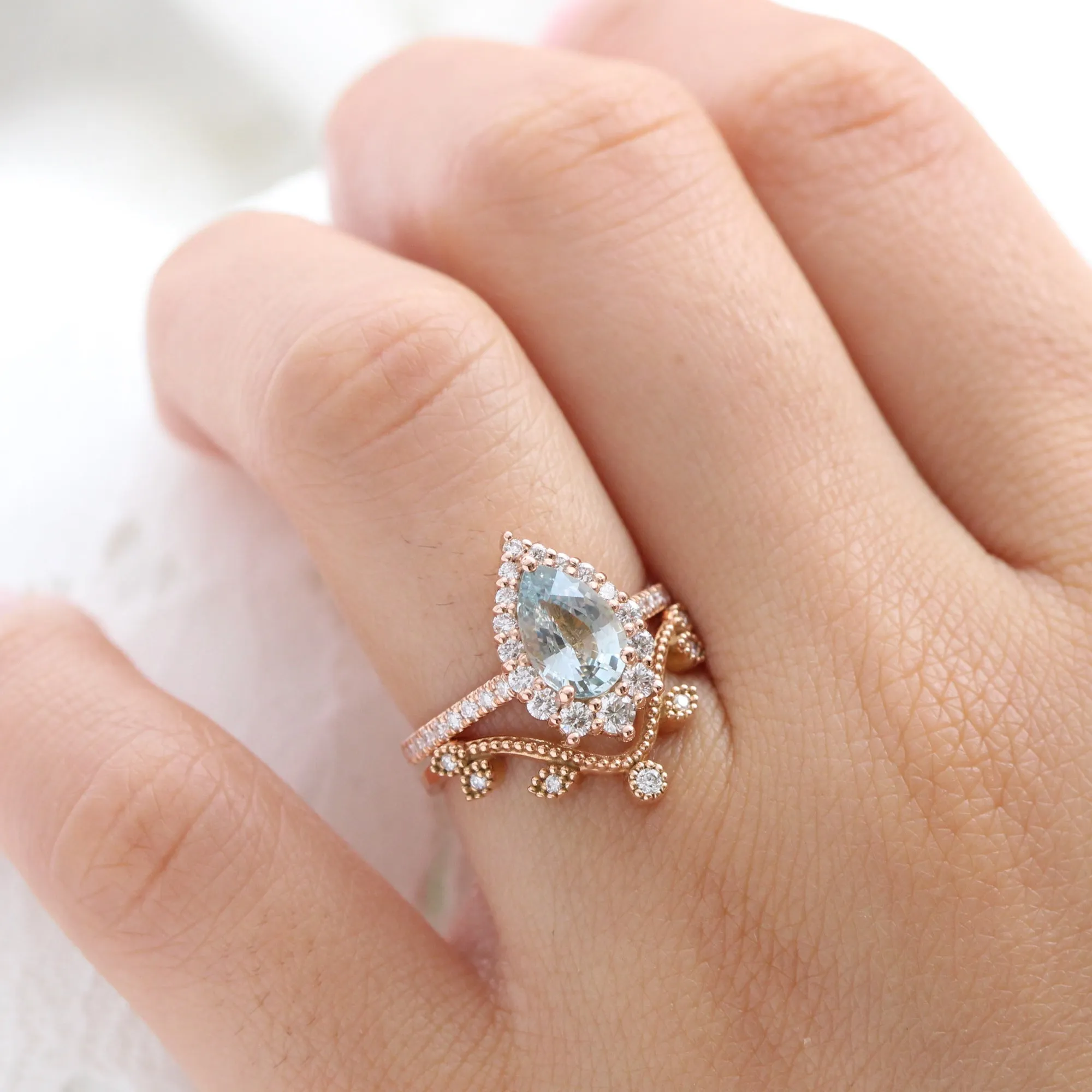 2.3 Ct Pastel Blue Sapphire Ring in 14k Rose Gold Tiara Halo Diamond, Size 6.25