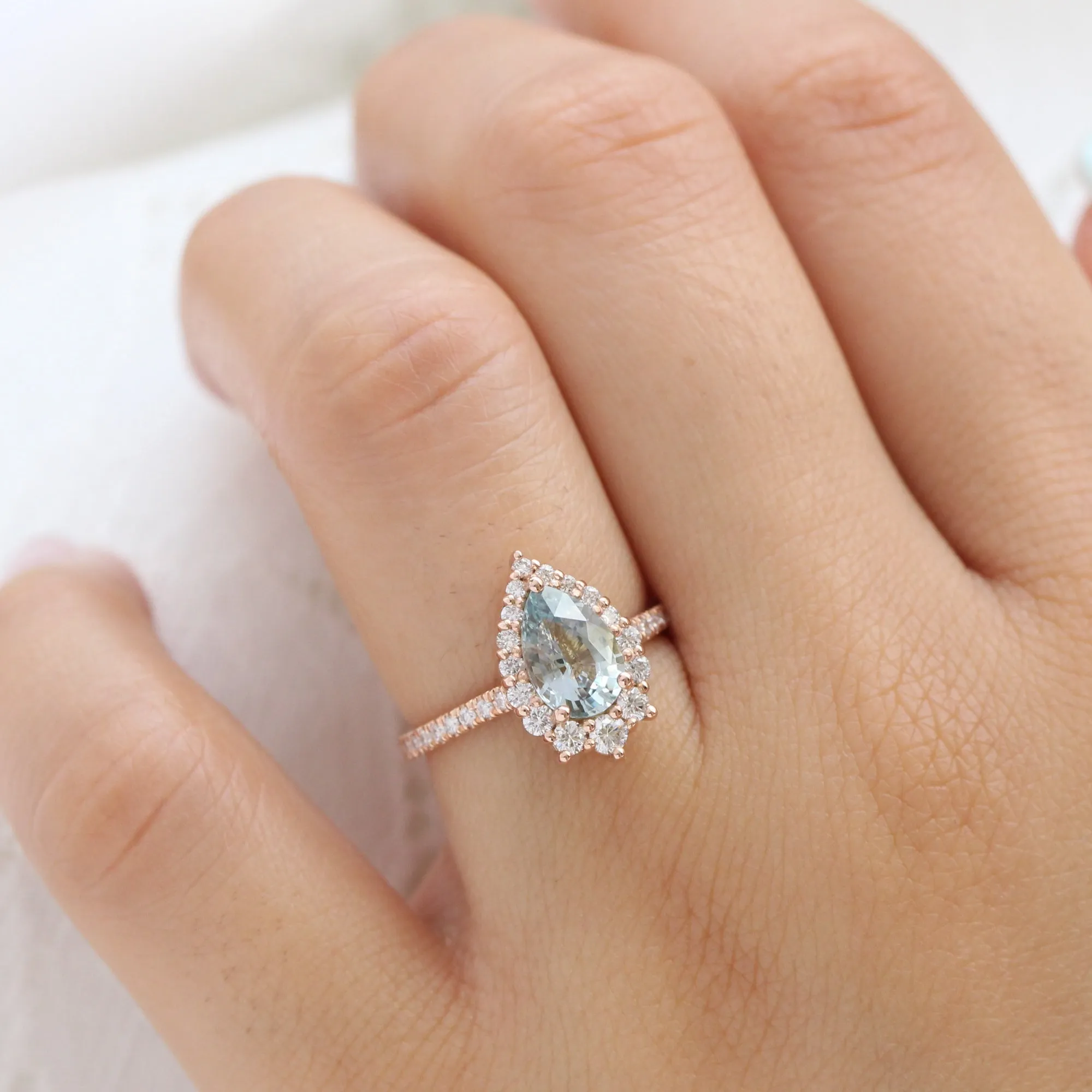 2.3 Ct Pastel Blue Sapphire Ring in 14k Rose Gold Tiara Halo Diamond, Size 6.25