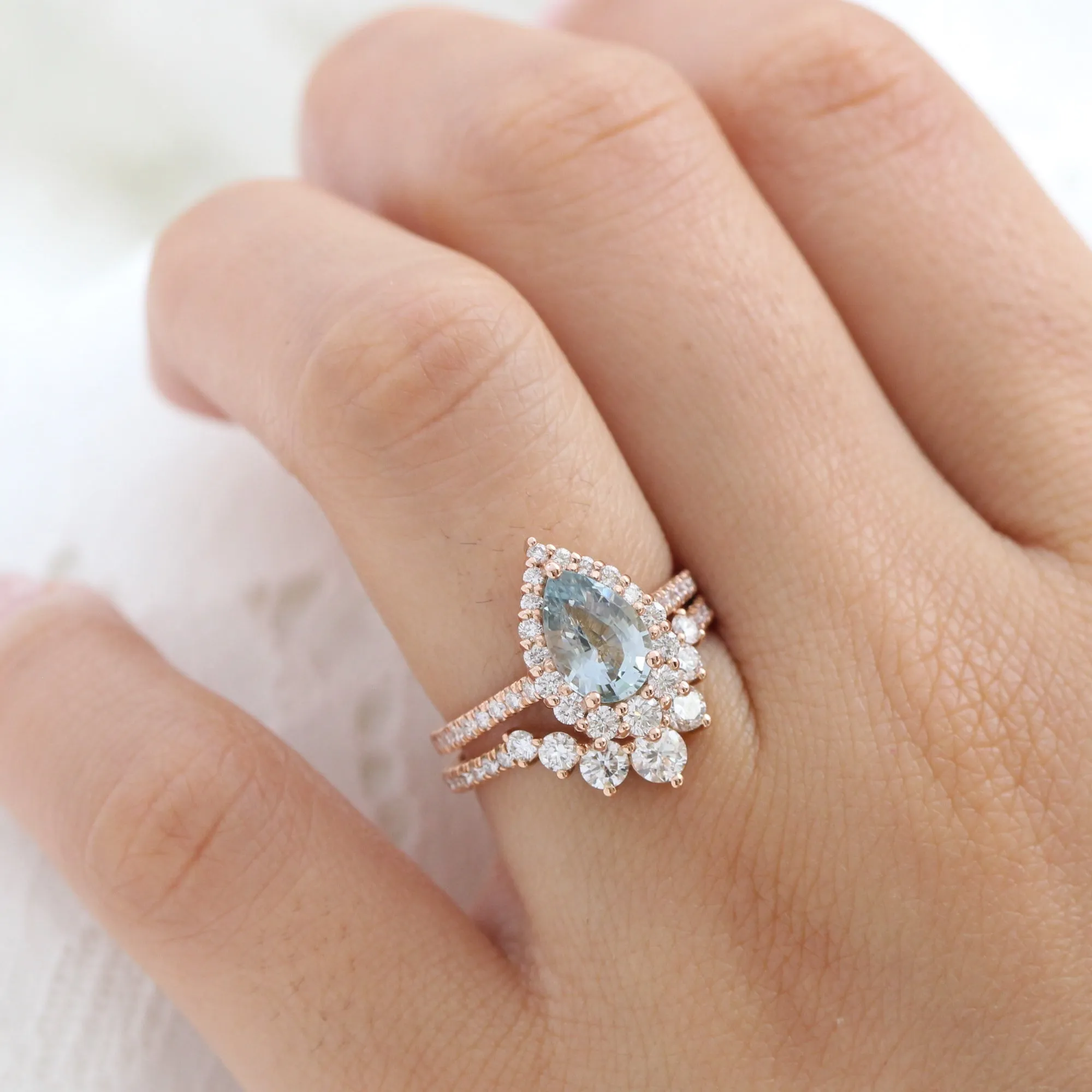 2.3 Ct Pastel Blue Sapphire Ring in 14k Rose Gold Tiara Halo Diamond, Size 6.25