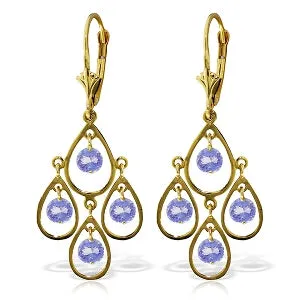 2.4 Carat 14K Solid Yellow Gold Chandelier Earrings Tanzanite