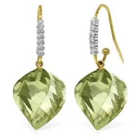 26.18 Carat 14K Solid Yellow Gold Fish Hook Earrings Diamond Green Amethyst