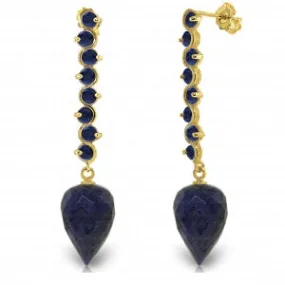 29.2 Carat 14K Solid Yellow Gold Drop Briolette Sapphire Earrings