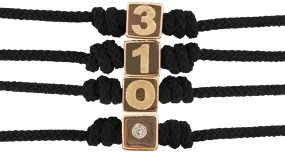 310 Area Code Gold Cube with Diamond on Cord Bracelet