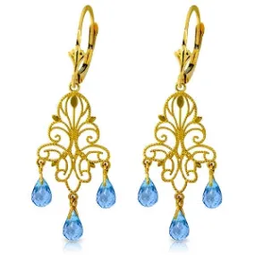 3.75 Carat 14K Solid Yellow Gold Mademoiselle Blue Topaz Earrings