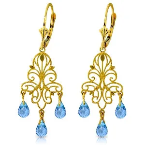 3.75 Carat 14K Solid Yellow Gold Mademoiselle Blue Topaz Earrings