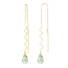 4.5 Carat 14K Solid Yellow Gold Threaded Dangle Earrings Green Amethyst