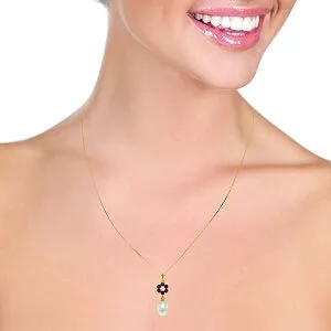 4.53 Carat 14K Solid Yellow Gold Necklace Natural Pearl, Garnet Diamond