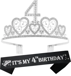 4th Birthday Gifts for Girl, 4th Birthday Tiara and Sash, 4th Birthday Decorations