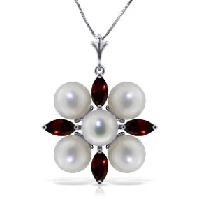 6.3 Carat 14K Solid White Gold Sky's The Limit Garnet Pearl Necklace