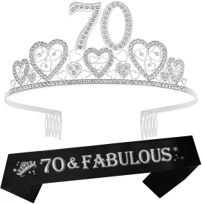 70th Birthday Gifts for Women, 70th Birthday Crown and Sash for Women, 70th Birthday