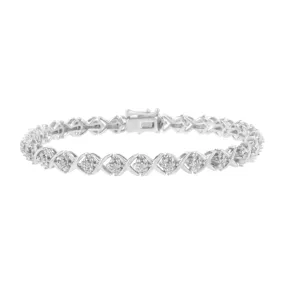 .925 Sterling Silver Round-Cut Diamond Accent Floral Cluster and "X" Link Bracelet (I-J Color, I3 Clarity) - 7.25"