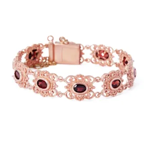 9ct Rose Gold Filigree Garnet Bracelet