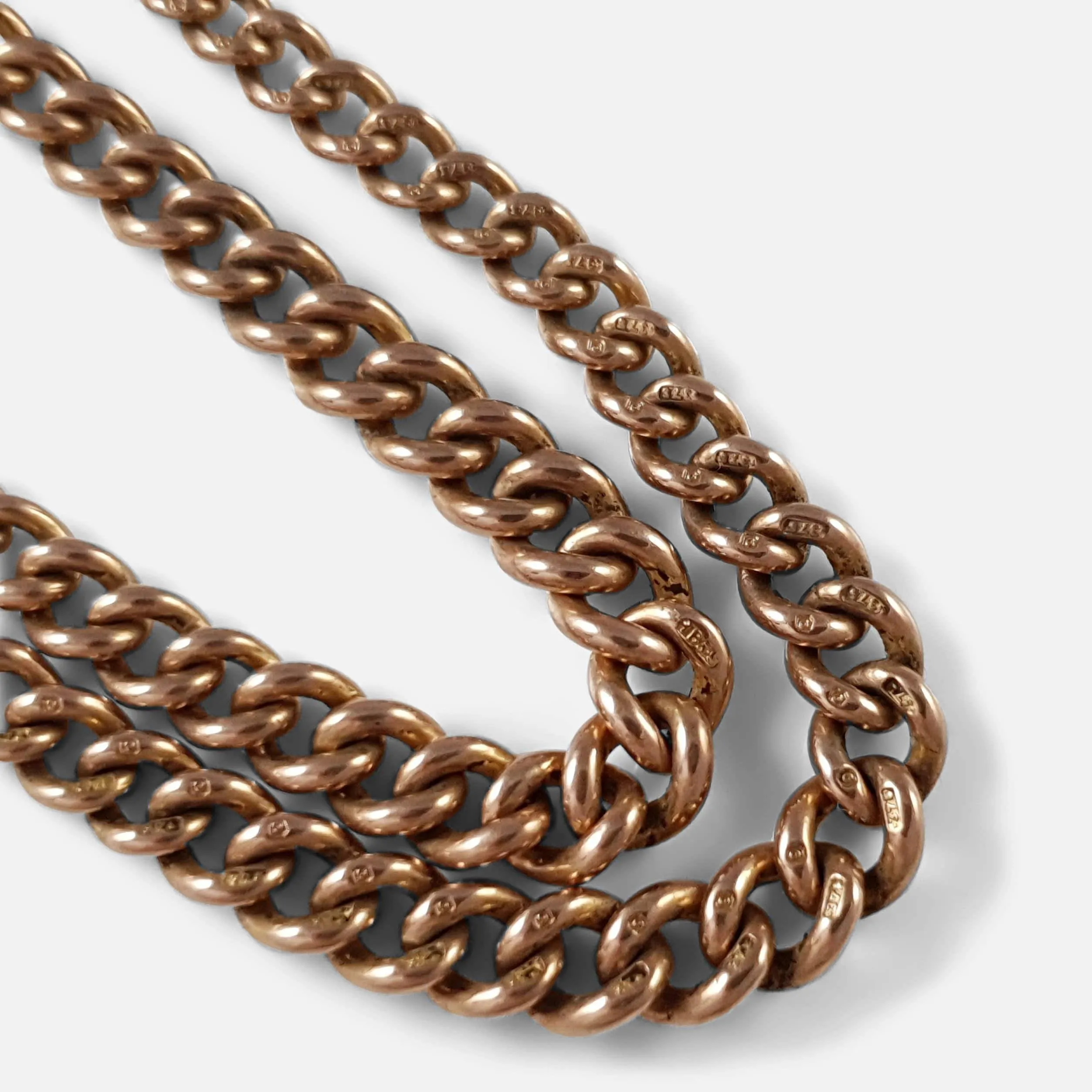 9ct Rose Gold Graduating Double Albert Watch Chain 26.8 grams