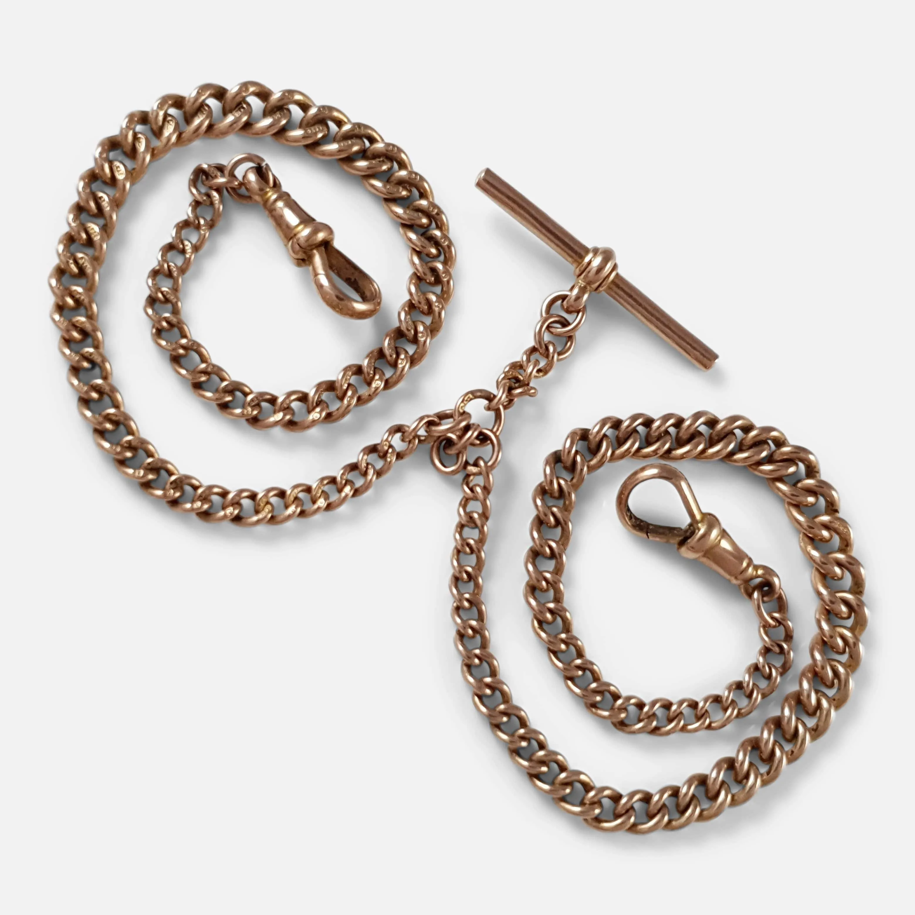 9ct Rose Gold Graduating Double Albert Watch Chain 26.8 grams