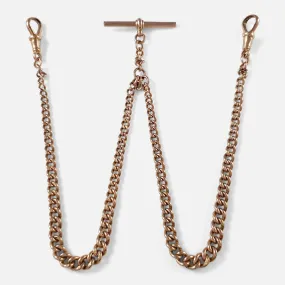 9ct Rose Gold Graduating Double Albert Watch Chain 26.8 grams