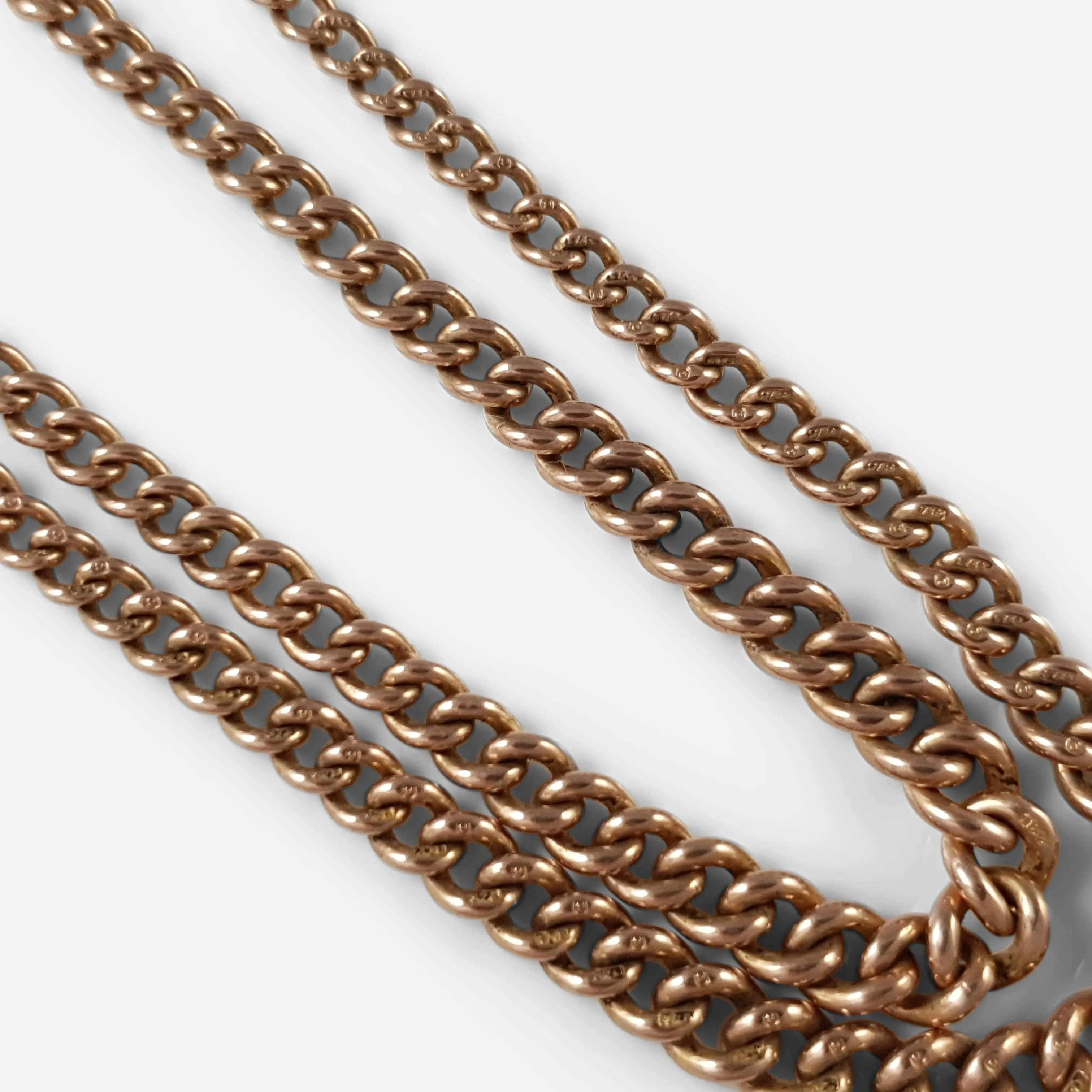9ct Rose Gold Graduating Double Albert Watch Chain 26.8 grams