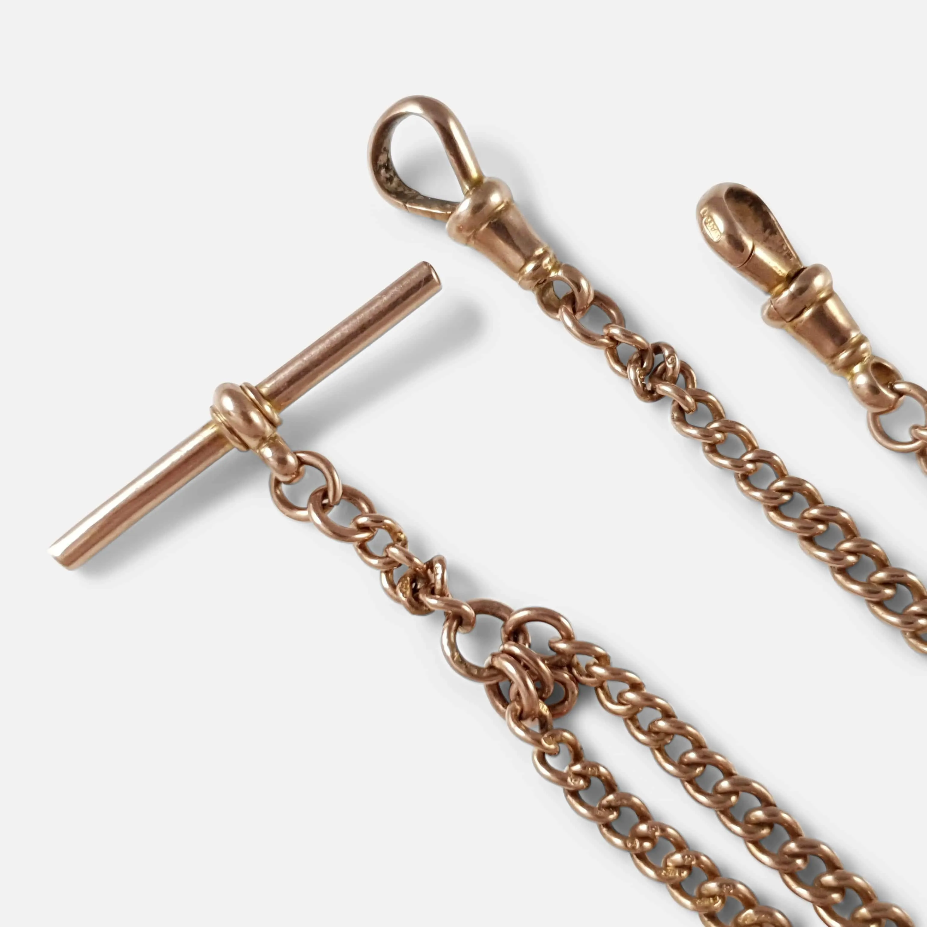 9ct Rose Gold Graduating Double Albert Watch Chain 26.8 grams